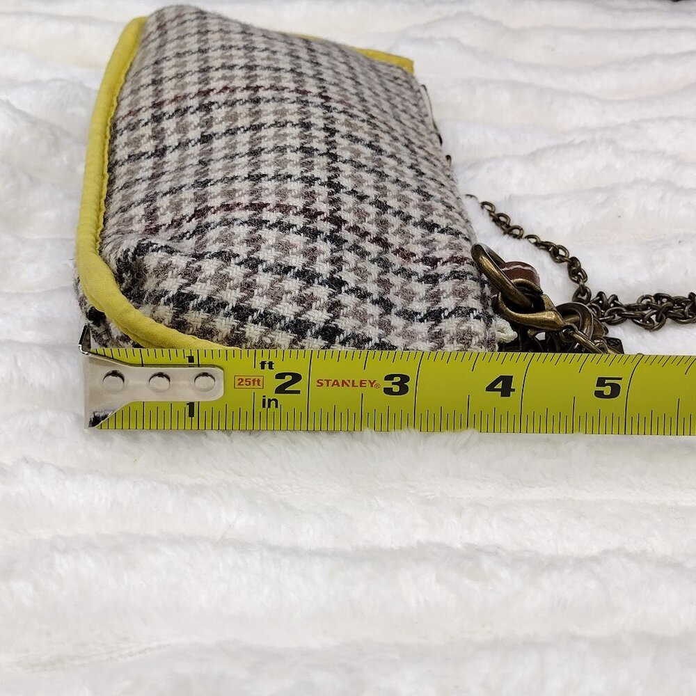 GAP Y2K Tweed Mini Shoulder Bag | Retro Houndstooth Yellow Trim Purse - Picture 9 of 12